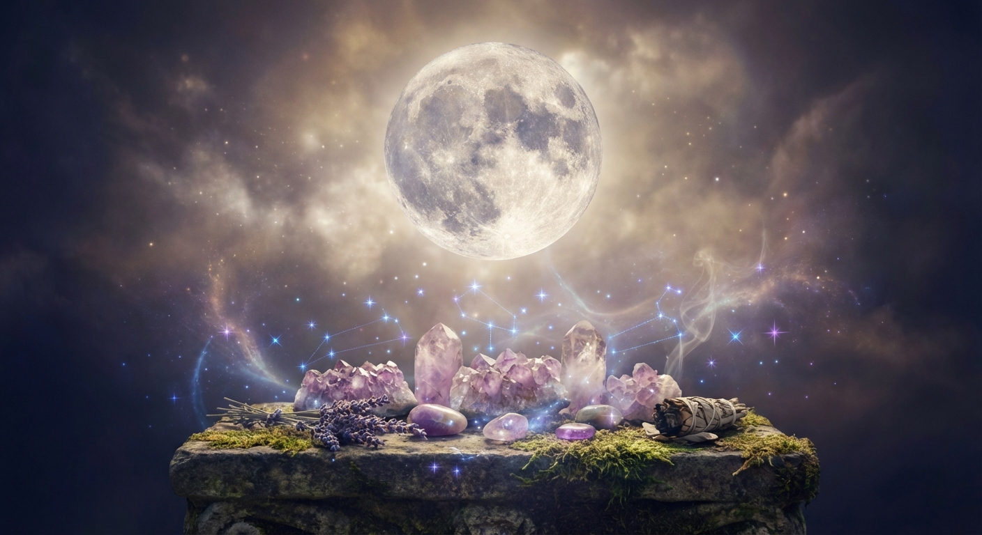 Image spirituelle pour Rituel de Purification et d'Intentions: Pleine Lune du Loup Janvier 2024