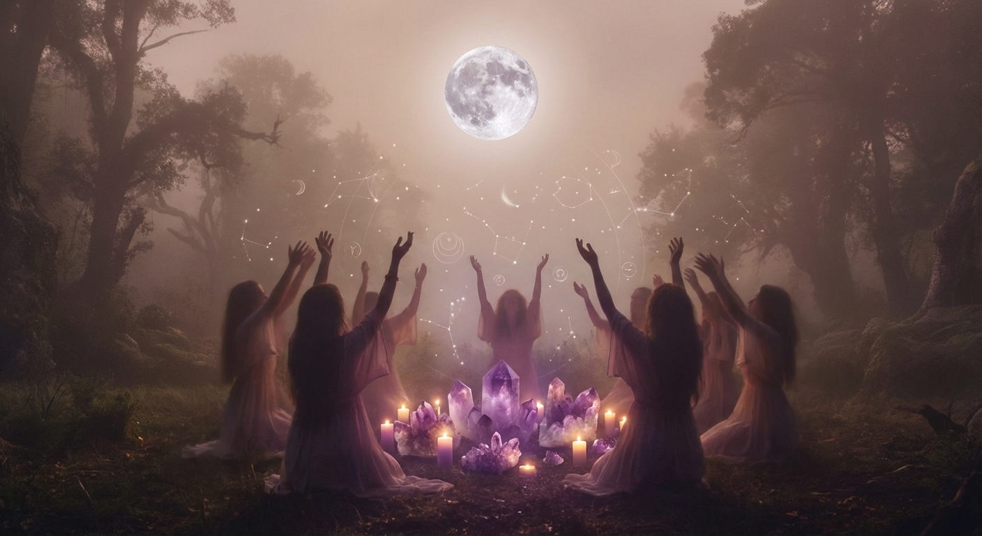 Image spirituelle pour Attirer et Célébrer l'Amour sous l'Éclat de la Pleine Lune