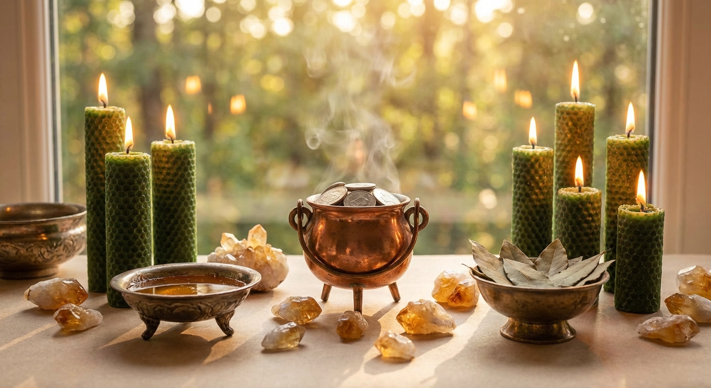 Image spirituelle pour Bain de Miel et Laurier: Rituel Ancestral pour Attirer la Chance