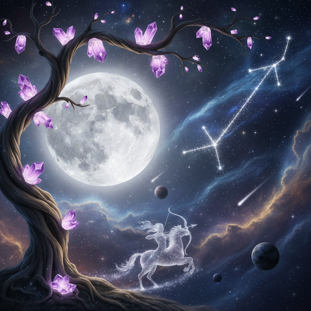 Image spirituelle pour Explorer la magie du sagittaire signe à travers la lune