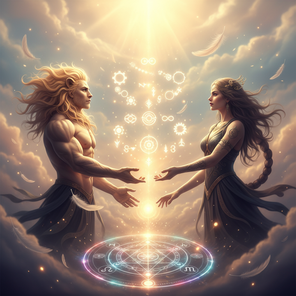 Image spirituelle pour La rencontre sacrée de l'homme Lion et la femme Scorpion