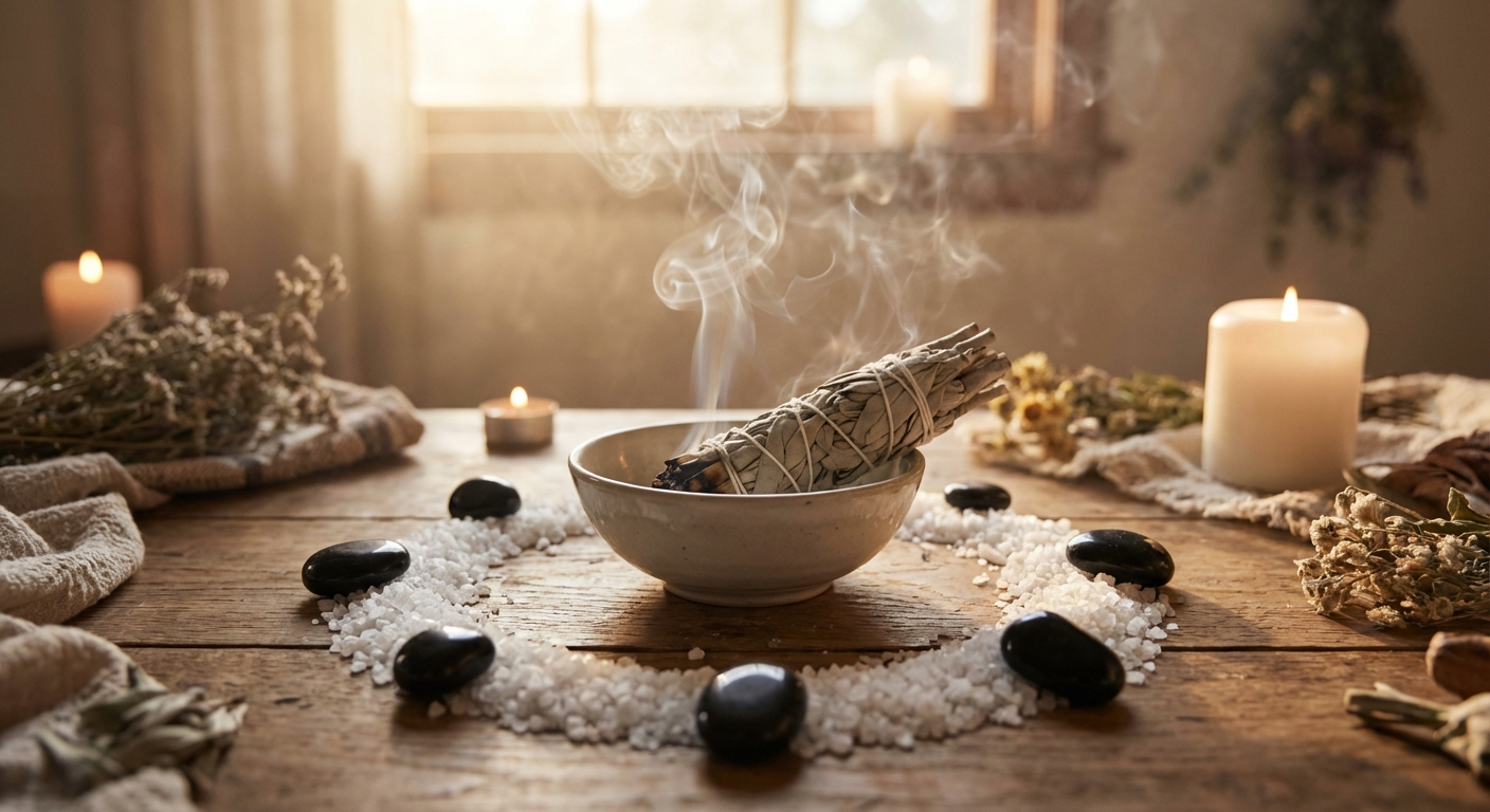 Image spirituelle pour Sauge Blanche: Rituel Simple pour une Maison Saine et Apaisée