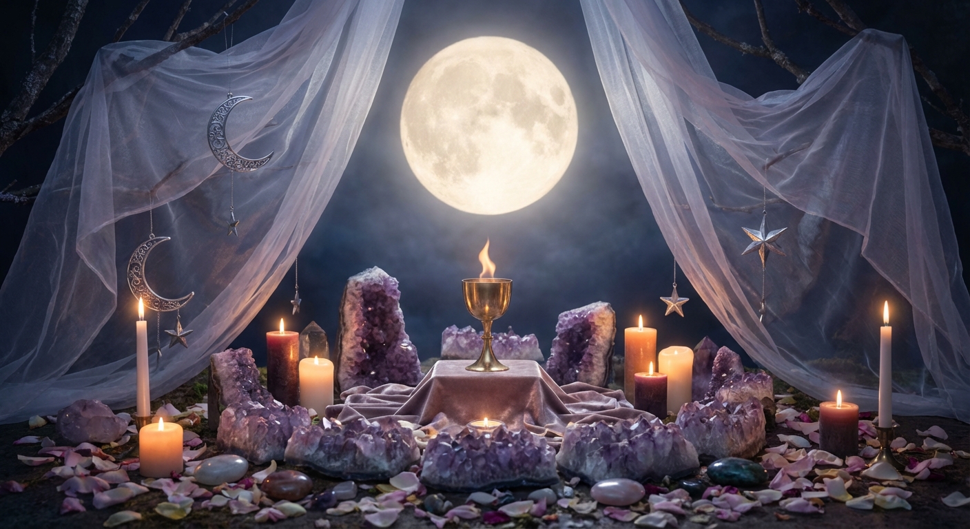 Image spirituelle pour Éveillez la Flamme Sacrée : Votre Cérémonie de Pleine Lune pour l'Amour